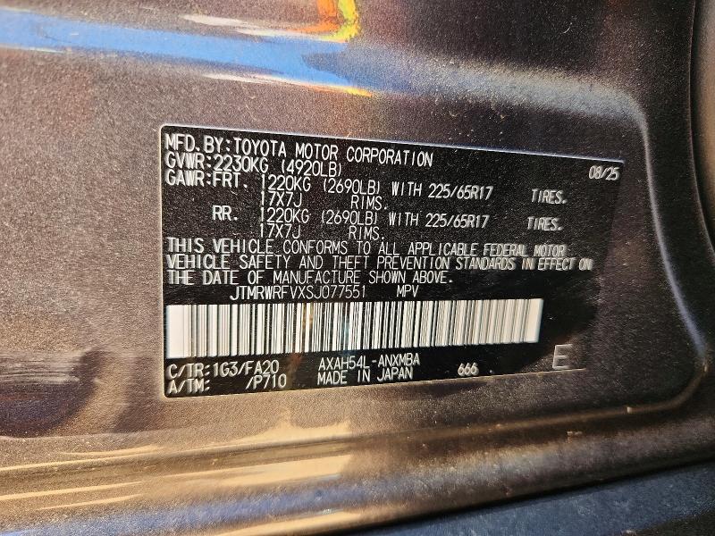 Aukcja sprzedaży 2025 Toyota Rav4 Hybrid, vin: JTMRWRFVXSJ077551, numer aukcji: 50251996