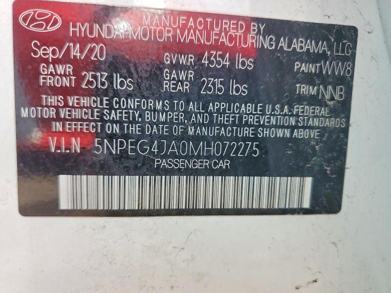 Продаж на аукціоні авто 2021 Hyundai Sonata, vin: 5NPEG4JA0MH072275, номер лоту: 49774486