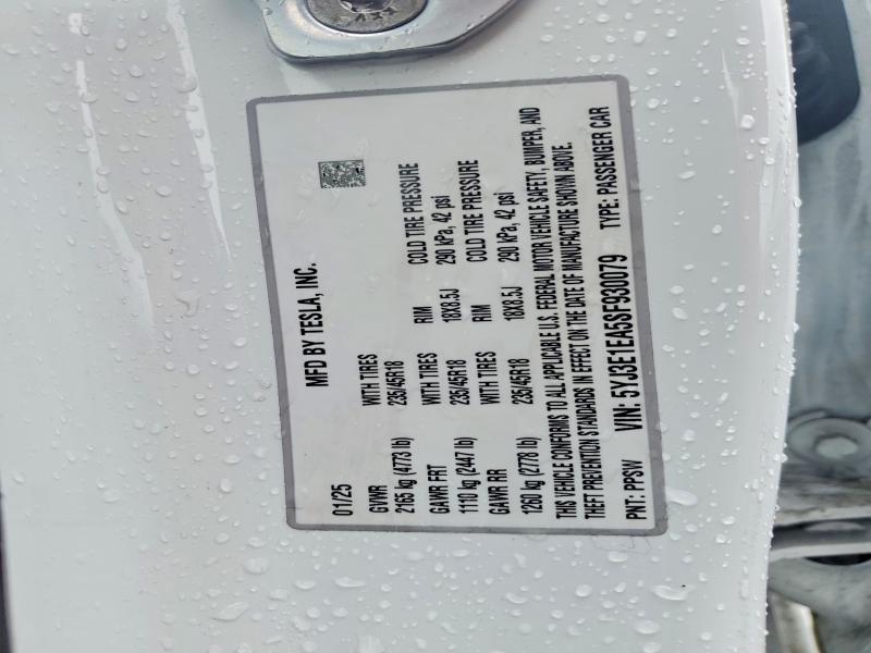 Aukcja sprzedaży 2025 Tesla Model 3, vin: 5YJ3E1EA5SF930079, numer aukcji: 50440336