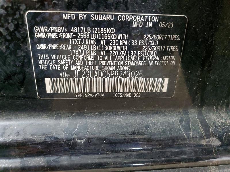 Aukcja sprzedaży 2024 Subaru Crosstrek, vin: JF2GUADC5R8243025, numer aukcji: 51889266