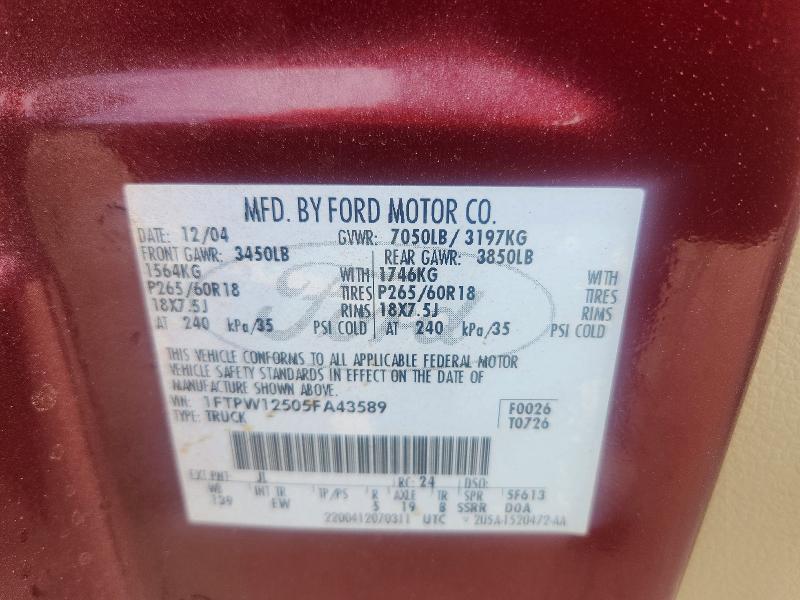Aukcja sprzedaży 2005 Ford F150, vin: 1FTPW12505FA43589, numer aukcji: 51812516