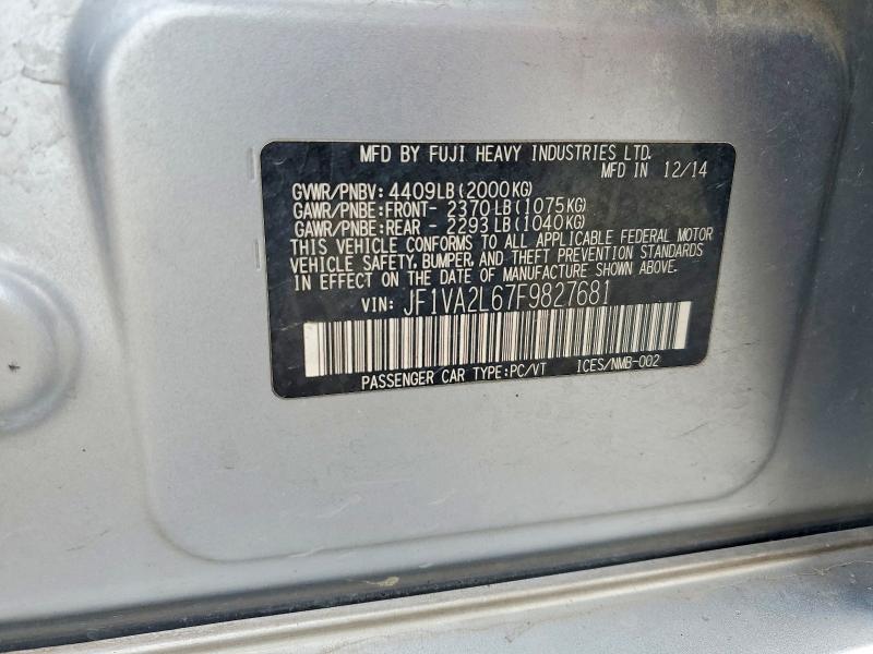 Продаж на аукціоні авто 2015 Subaru Wrx, vin: JF1VA2L67F9827681, номер лоту: 48488146