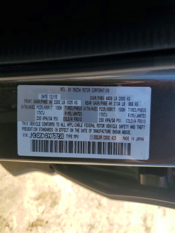 50232926 :رقم المزاد ، JM3KE2CY6G0757963 vin ، 2016 Mazda Cx-5 مزاد بيع