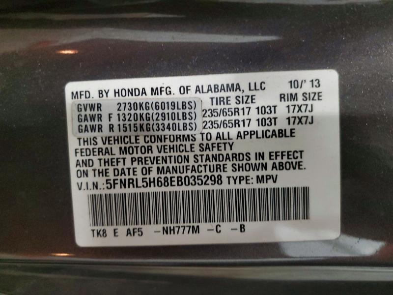 50051366 :رقم المزاد ، 5FNRL5H68EB035298 vin ، 2014 Honda Odyssey مزاد بيع