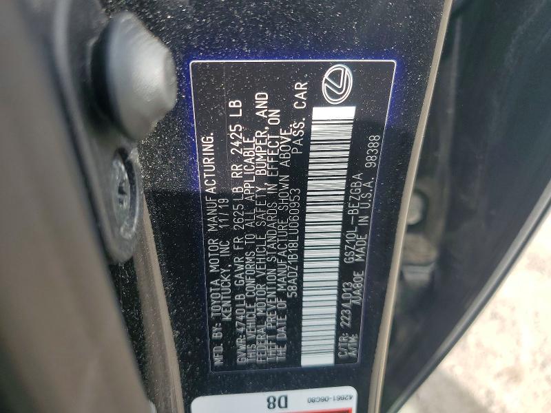 Aukcja sprzedaży 2020 Lexus Es 350, vin: 58ADZ1B18LU060953, numer aukcji: 47875876
