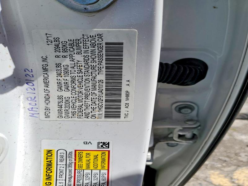 Продажа на аукционе авто 2018 Honda Accord, vin: 1HGCV2F51JA010126, номер лота: 50064346