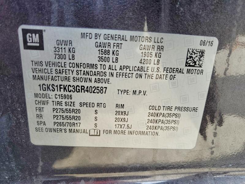2016 Gmc Yukon Xl მანქანა იყიდება აუქციონზე, vin: 1GKS1FKC3GR402587, აუქციონის ნომერი: 47725446