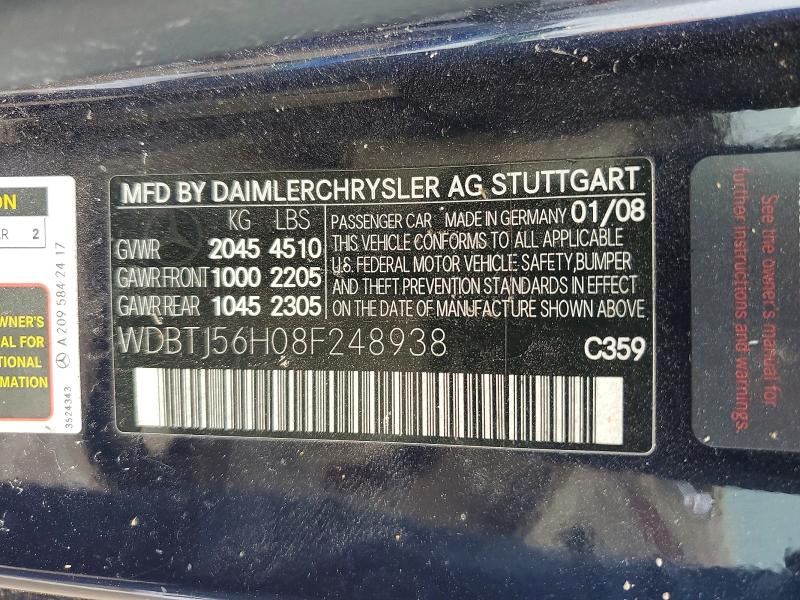 Продажа на аукционе авто 2008 Mercedes-benz Clk, vin: WDBTJ56H08F248938, номер лота: 50932856
