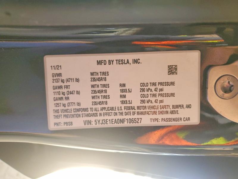 Продажа на аукционе авто 2022 Tesla Model 3, vin: 5YJ3E1EA0NF106527, номер лота: 51661656