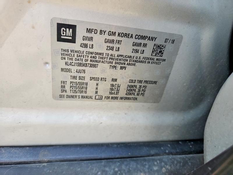 2019 Buick Encore მანქანა იყიდება აუქციონზე, vin: KL4CJ1SB5KB730907, აუქციონის ნომერი: 51170416