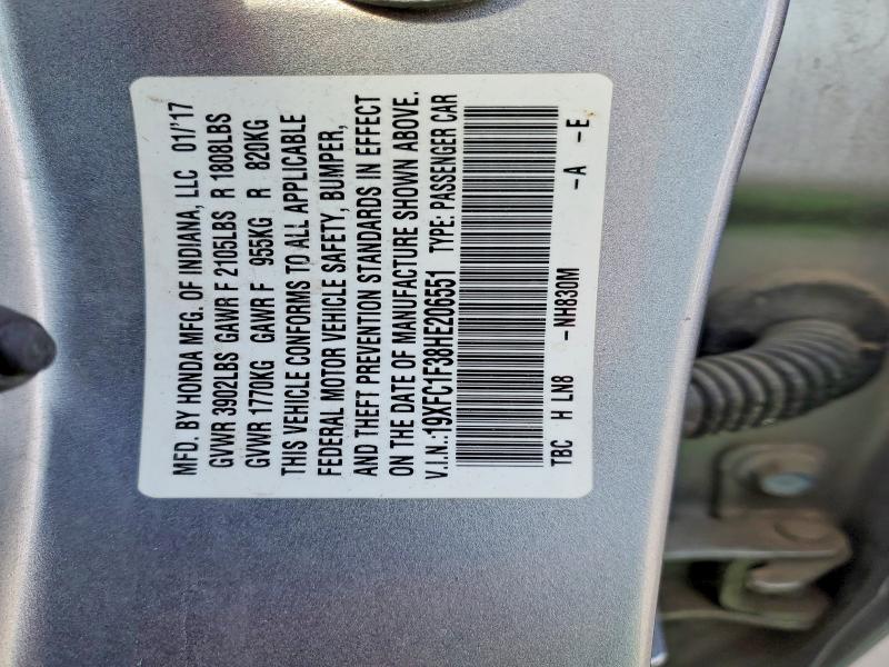 Aukcja sprzedaży 2017 Honda Civic, vin: 19XFC1F38HE206551, numer aukcji: 48601196