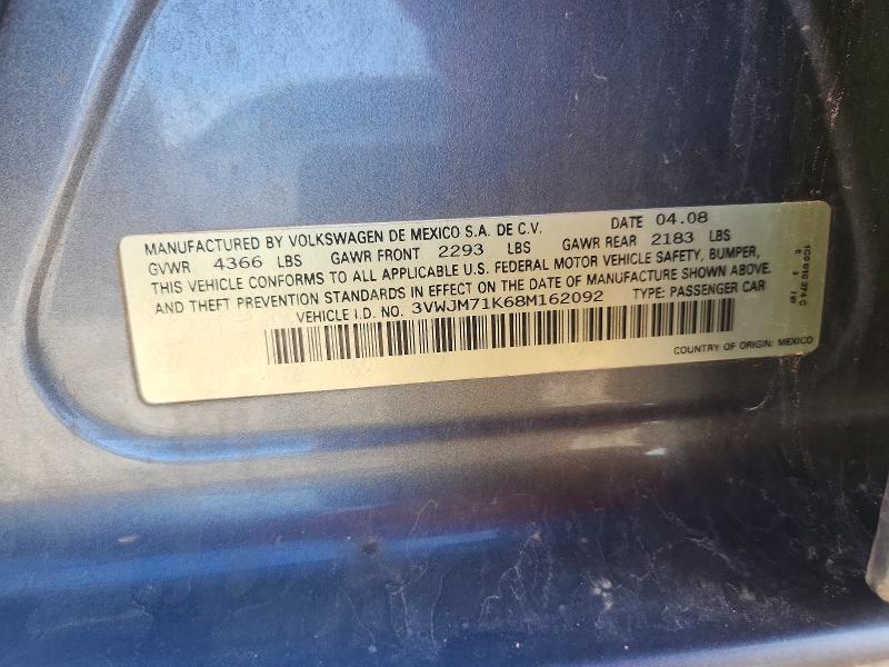 48338126 :رقم المزاد ، 3VWJM71K68M162092 vin ، 2008 Volkswagen Jetta مزاد بيع