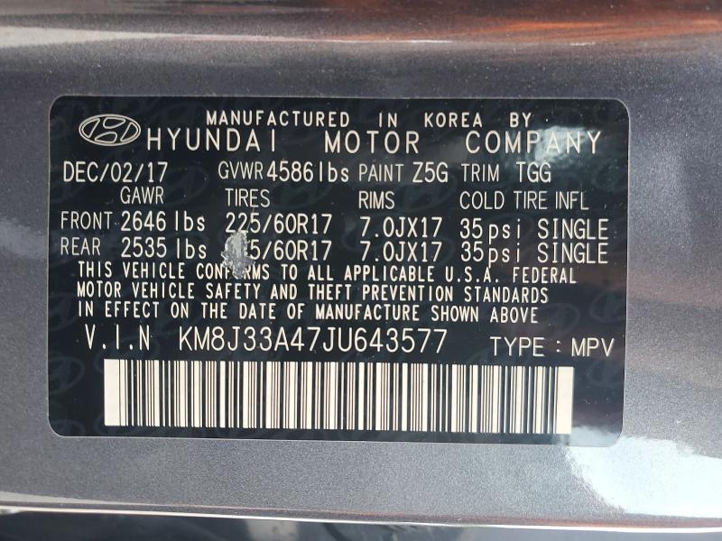 2018 Hyundai Tucson მანქანა იყიდება აუქციონზე, vin: KM8J33A47JU643577, აუქციონის ნომერი: 51271636