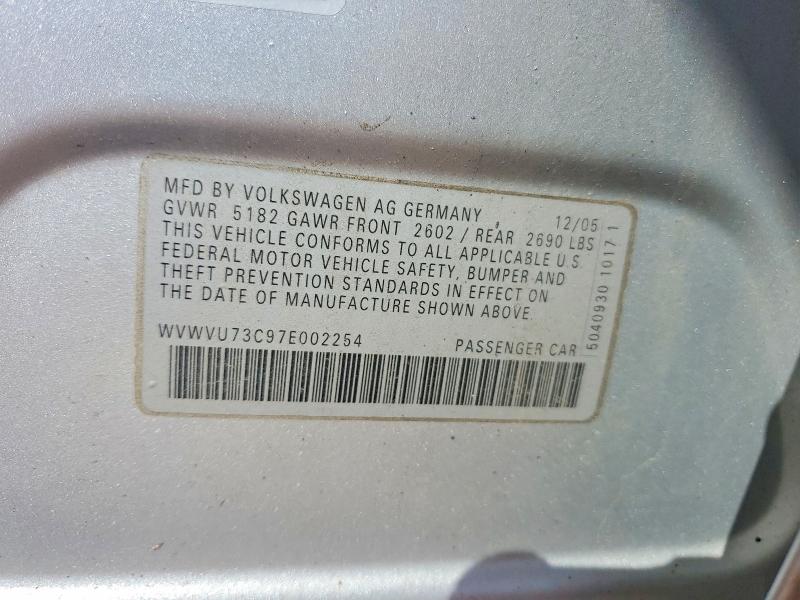 Продажа на аукционе авто 2007 Volkswagen Passat, vin: WVWVU73C97E002254, номер лота: 49918516