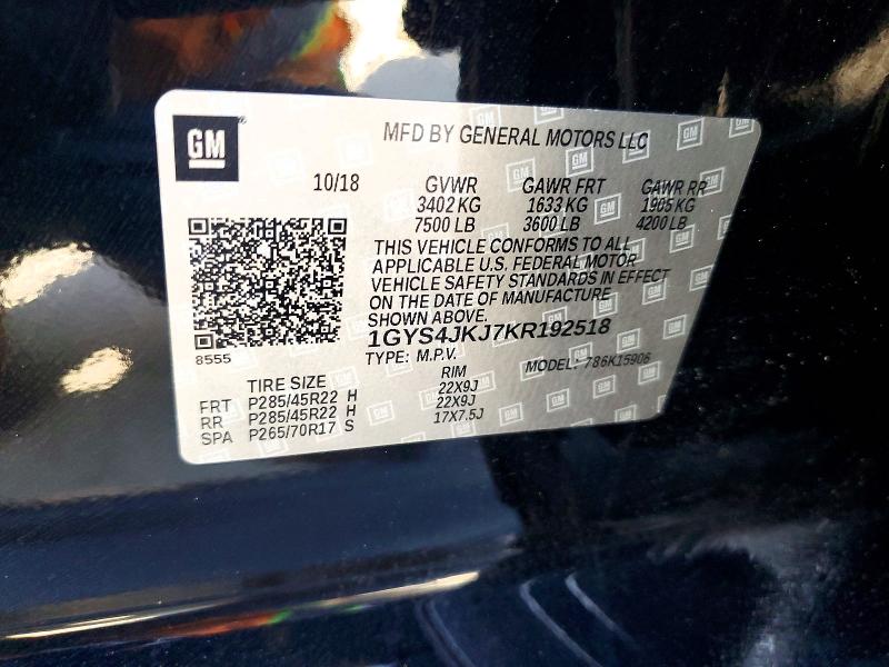 Aukcja sprzedaży 2019 Cadillac Escalade, vin: 1GYS4JKJ7KR192518, numer aukcji: 50117986