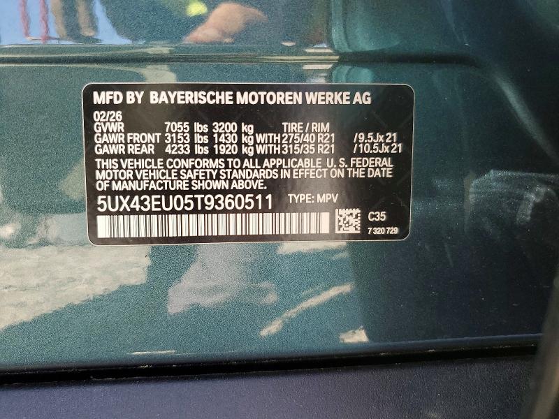 50149496 :رقم المزاد ، 5UX43EU05T9360511 vin ، 2026 Bmw X5 مزاد بيع