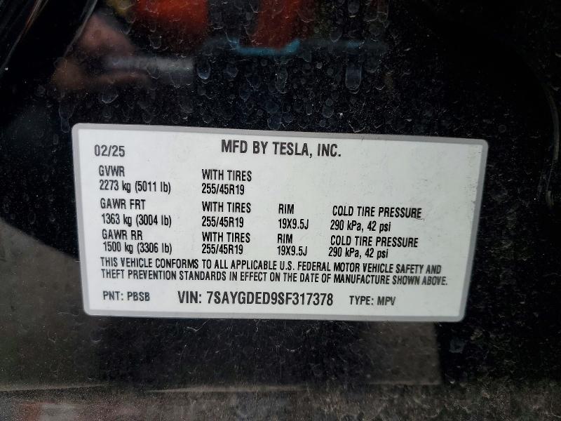 Aukcja sprzedaży 2025 Tesla Model Y, vin: 7SAYGDED9SF317378, numer aukcji: 50710866