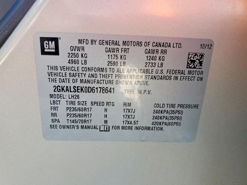 Aukcja sprzedaży 2013 Gmc Terrain, vin: 2GKALSEK0D6178641, numer aukcji: 50684116