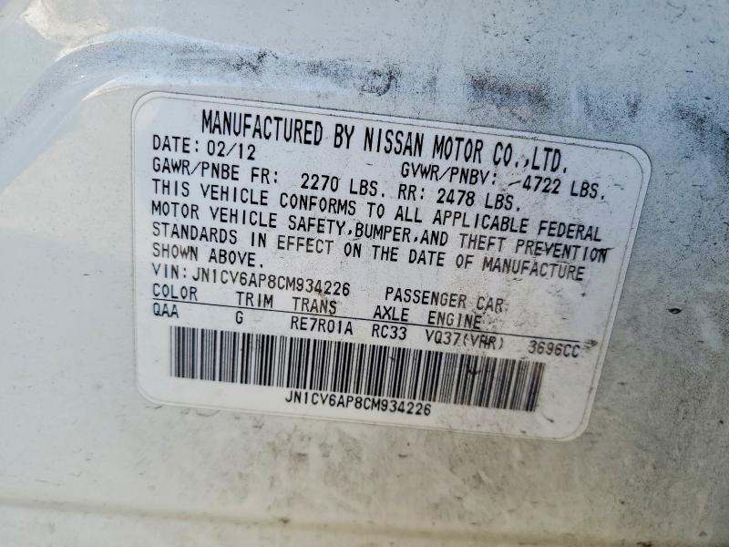 Aukcja sprzedaży 2012 Infiniti G37 Sedan, vin: JN1CV6AP8CM934226, numer aukcji: 48282946