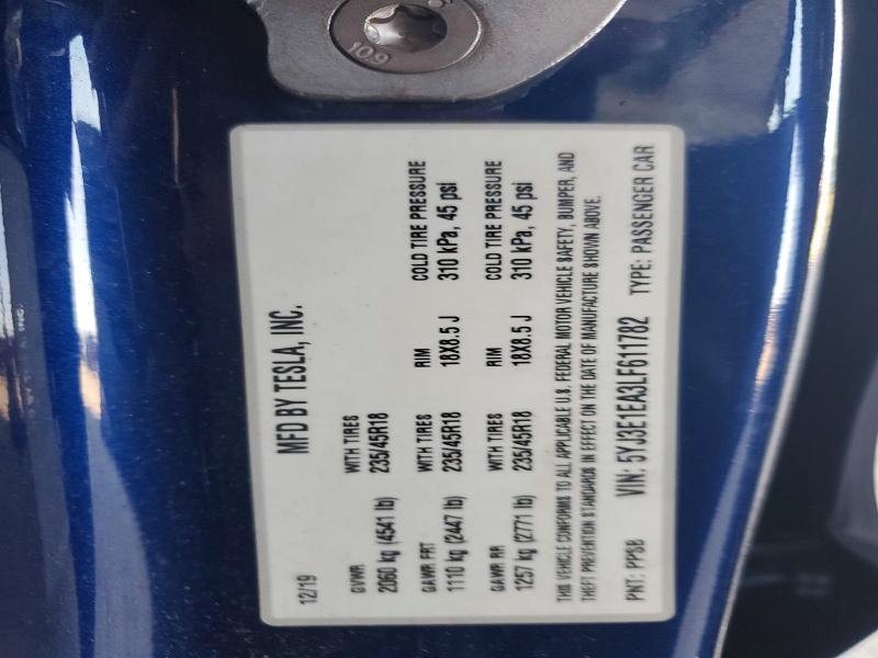 49938406 :رقم المزاد ، 5YJ3E1EA3LF611782 vin ، 2020 Tesla Model 3 مزاد بيع