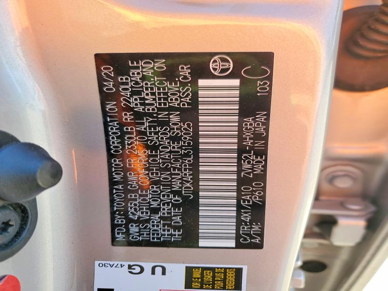 Продаж на аукціоні авто 2020 Toyota Prius Prime, vin: JTDKARFP6L3159025, номер лоту: 50195036