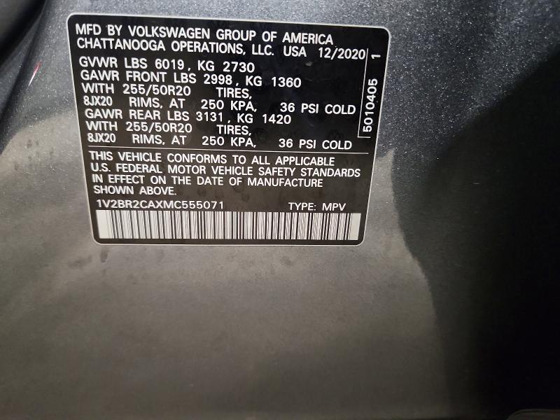 2021 Volkswagen Atlas მანქანა იყიდება აუქციონზე, vin: 1V2BR2CAXMC555071, აუქციონის ნომერი: 50623886