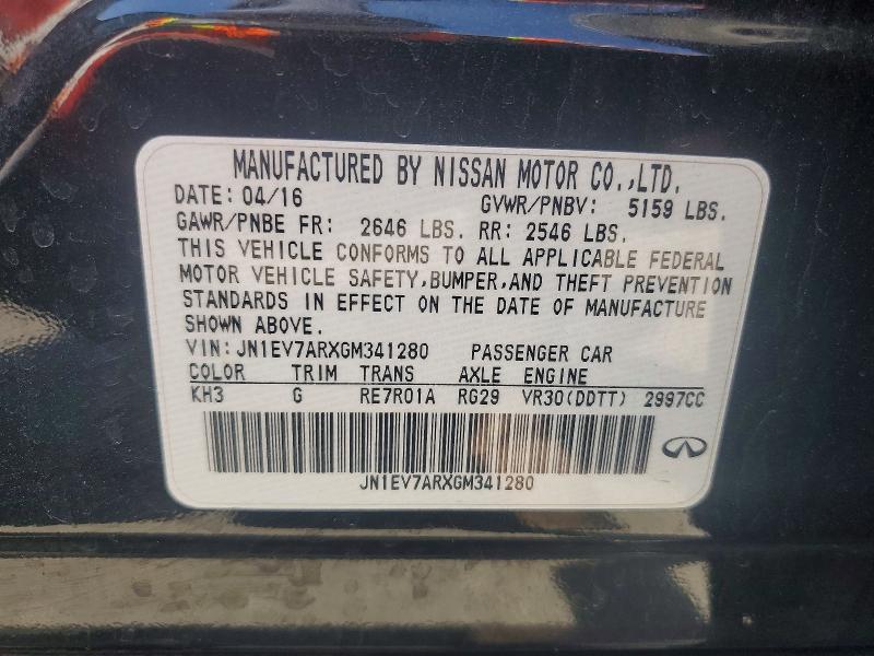 Продаж на аукціоні авто 2016 Infiniti Q50, vin: JN1EV7ARXGM341280, номер лоту: 50834266