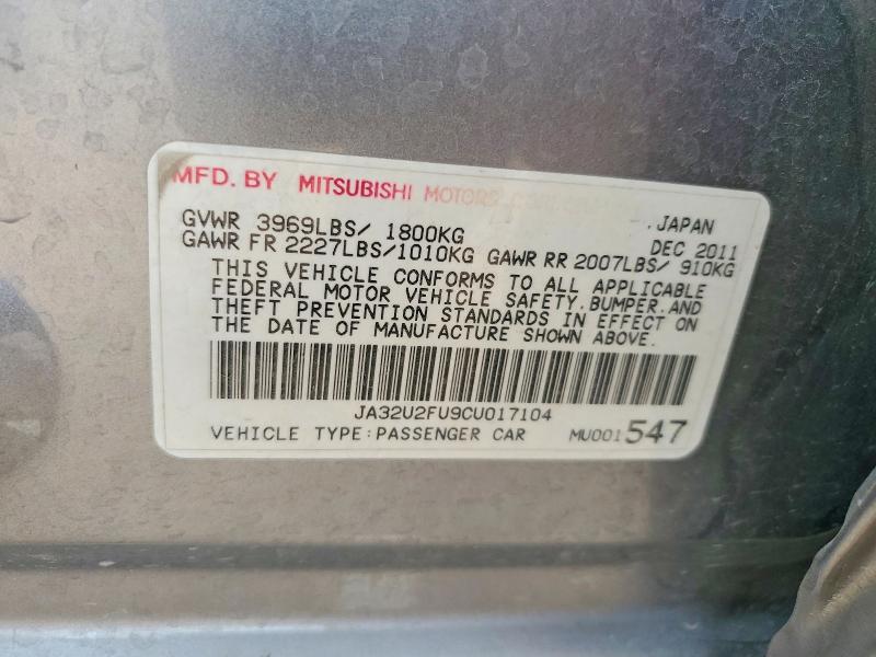 2012 Mitsubishi Lancer მანქანა იყიდება აუქციონზე, vin: JA32U2FU9CU017104, აუქციონის ნომერი: 49722826
