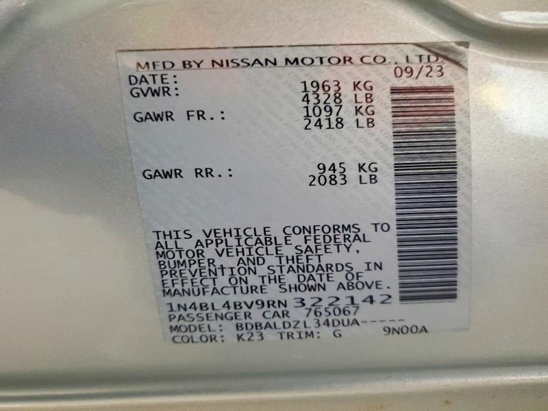 51630536 :رقم المزاد ، 1N4BL4BV9RN322142 vin ، 2024 Nissan Altima مزاد بيع