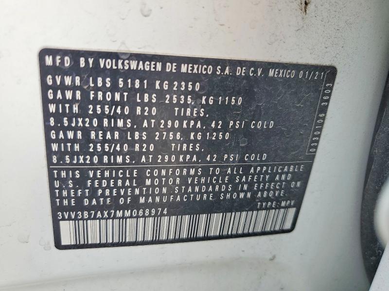 50481806 :رقم المزاد ، 3VV3B7AX7MM068974 vin ، 2021 Volkswagen Tiguan مزاد بيع