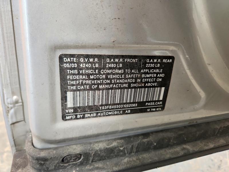 Aukcja sprzedaży 2003 Saab 9 3, vin: YS3FB45S031052063, numer aukcji: 51258006