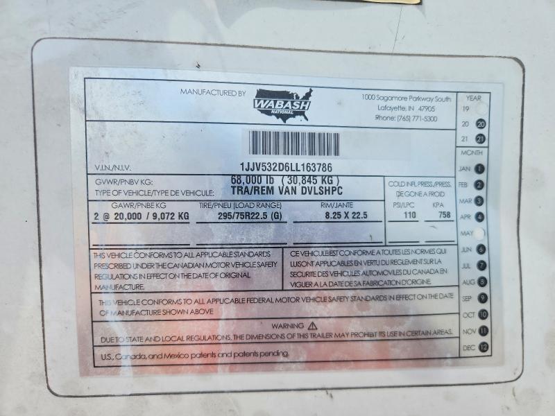 Auction sale of the 2020 Wabash Dvlshpc, vin: 1JJV532D6LL163786, lot number: 47150536
