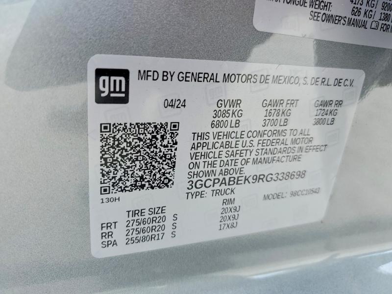 2024 Chevrolet Silverado მანქანა იყიდება აუქციონზე, vin: 3GCPABEK9RG338698, აუქციონის ნომერი: 51059606