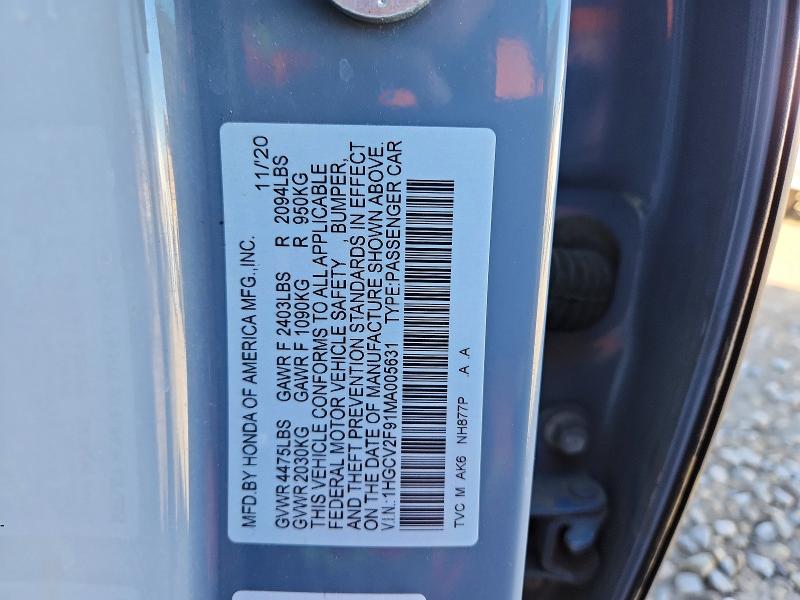 51035206 :رقم المزاد ، 1HGCV2F91MA005631 vin ، 2021 Honda Accord مزاد بيع