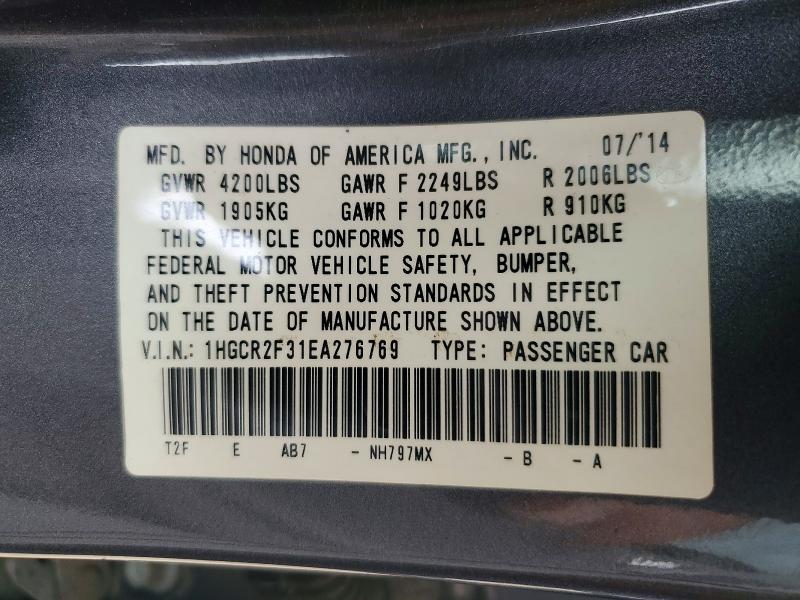 2014 Honda Accord მანქანა იყიდება აუქციონზე, vin: 1HGCR2F31EA276769, აუქციონის ნომერი: 49655666