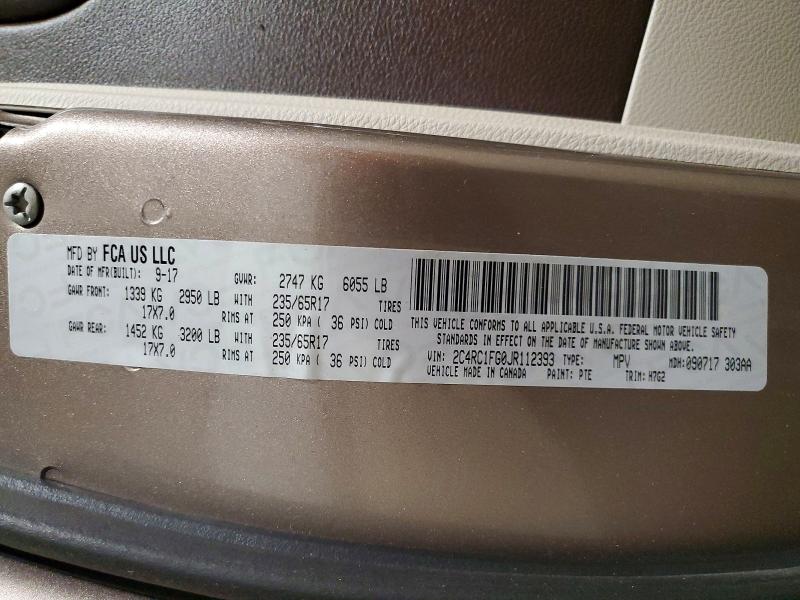 49841016 :رقم المزاد ، 2C4RC1FG0JR112393 vin ، 2018 Chrysler Pacifica مزاد بيع