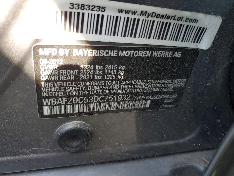 Продаж на аукціоні авто 2013 Bmw 535, vin: WBAFZ9C53DC751932, номер лоту: 51440916