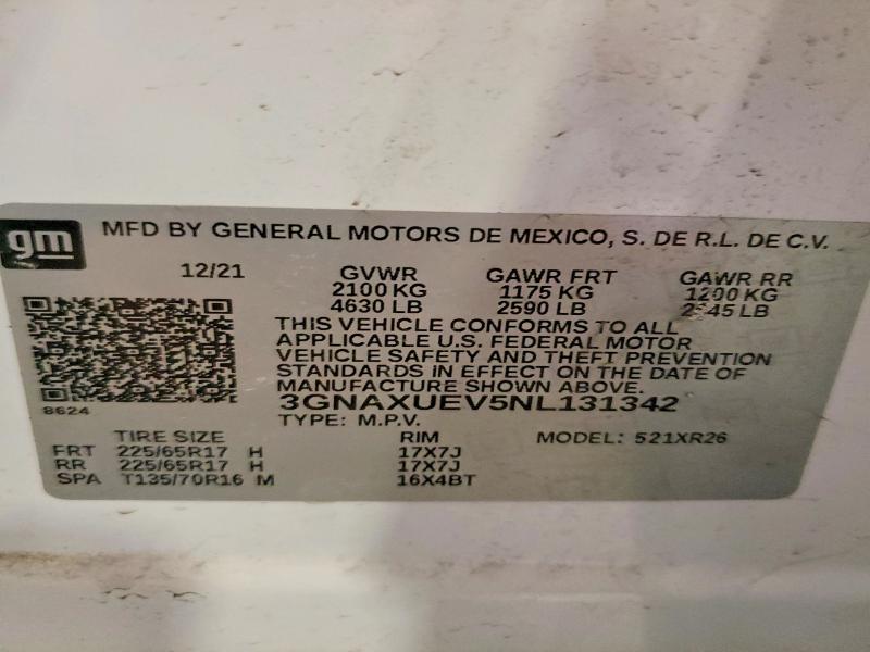 Aukcja sprzedaży 2022 Chevrolet Equinox, vin: 3GNAXUEV5NL131342, numer aukcji: 48415056