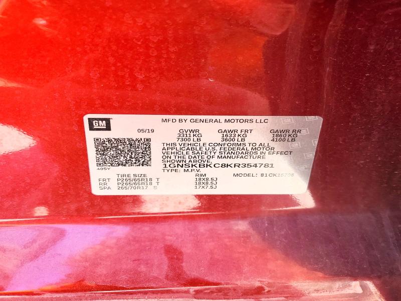 Продаж на аукціоні авто 2019 Chevrolet Tahoe, vin: 1GNSKBKC8KR354781, номер лоту: 51317866