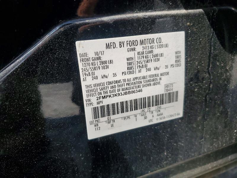 2018 Ford Edge მანქანა იყიდება აუქციონზე, vin: 2FMPK3K93JBB06346, აუქციონის ნომერი: 51380976