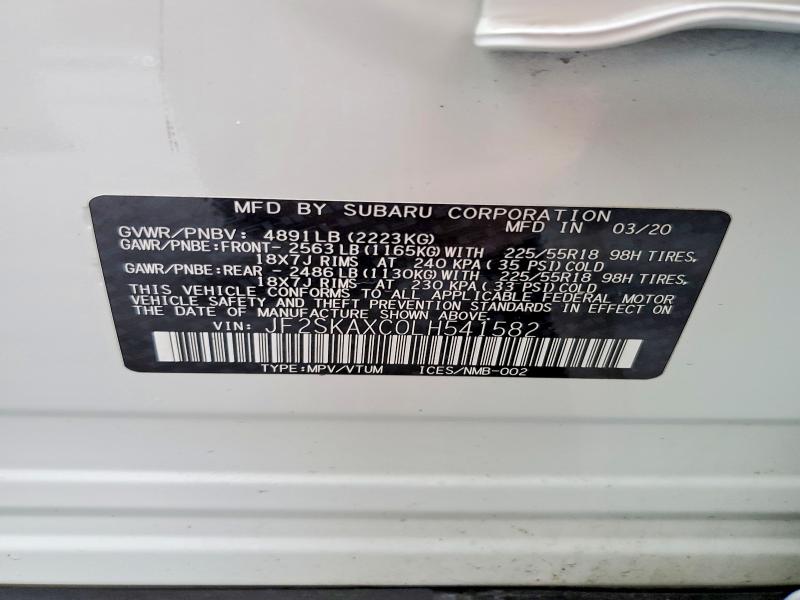 Aukcja sprzedaży 2020 Subaru Forester, vin: JF2SKAXC0LH541582, numer aukcji: 48223936
