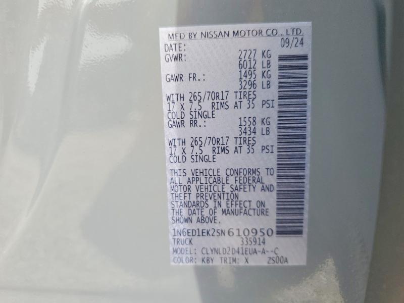 48706886 :رقم المزاد ، 1N6ED1EK2SN610950 vin ، 2025 Nissan Frontier مزاد بيع