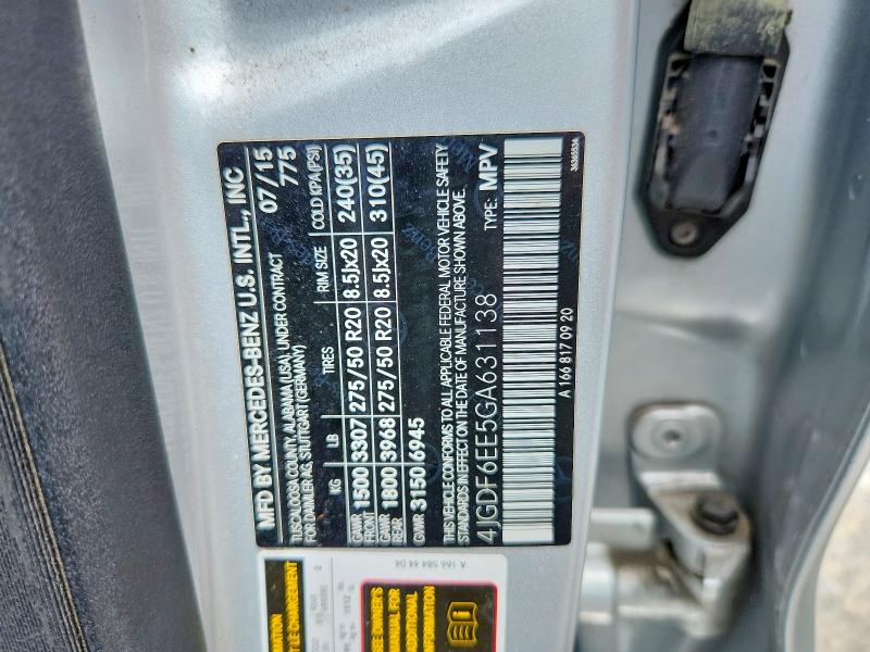 Aukcja sprzedaży 2016 Mercedes-benz Gl, vin: 4JGDF6EE5GA631138, numer aukcji: 47723016