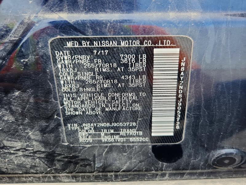 52010576 :رقم المزاد ، JN8AY2ND8J9053728 vin ، 2018 Nissan Armada مزاد بيع