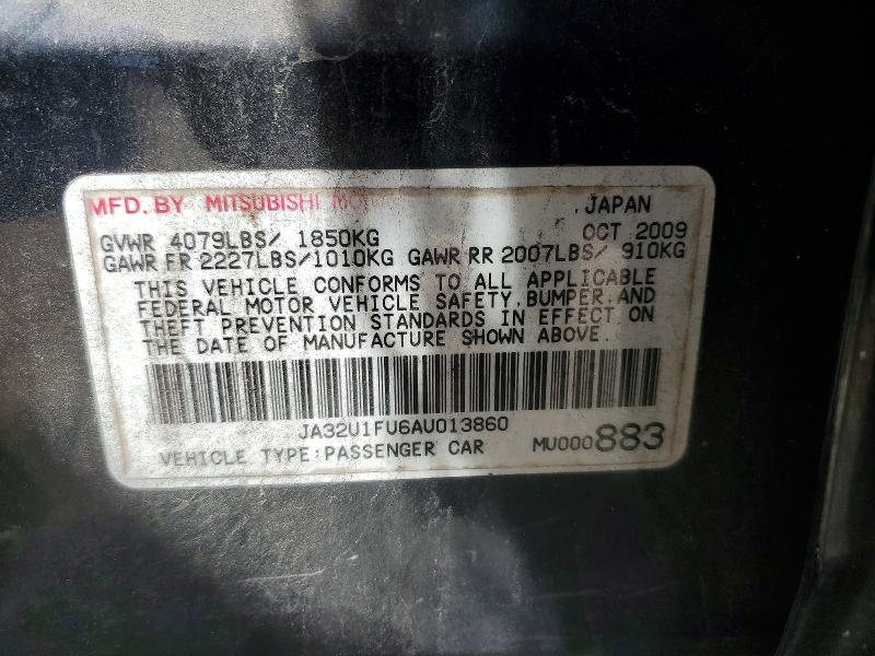 Продаж на аукціоні авто 2010 Mitsubishi Lancer, vin: JA32U1FU6AU013860, номер лоту: 48241746