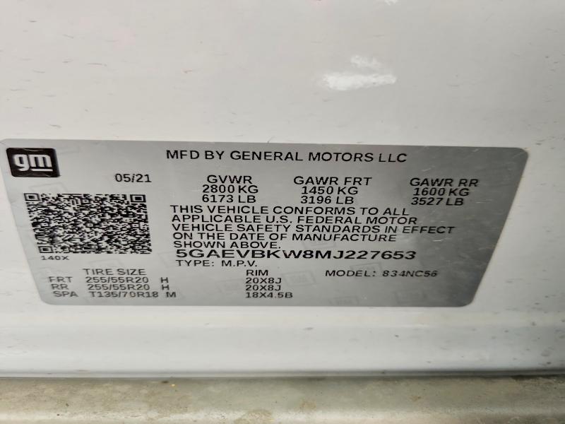 51267256 :رقم المزاد ، 5GAEVBKW8MJ227653 vin ، 2021 Buick Enclave مزاد بيع