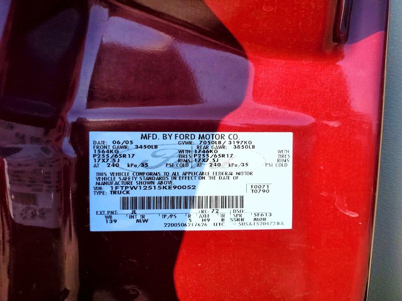 Продажа на аукционе авто 2005 Ford F150, vin: 1FTPW12515KE90052, номер лота: 51283596