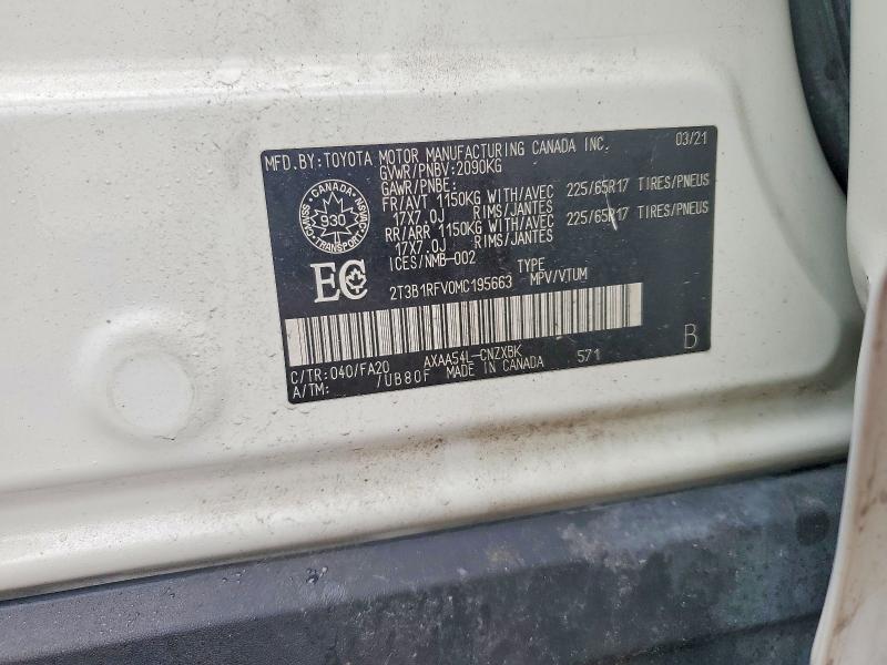 Aukcja sprzedaży 2021 Toyota Rav4, vin: 2T3B1RFV0MC195663, numer aukcji: 51655186