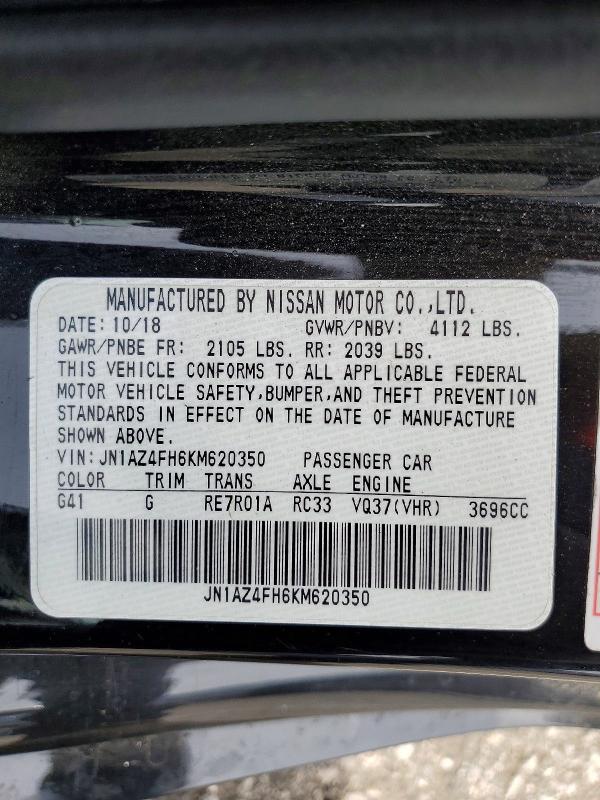 Auction sale of the 2019 Nissan 370z, vin: JN1AZ4FH6KM620350, lot number: 48515296