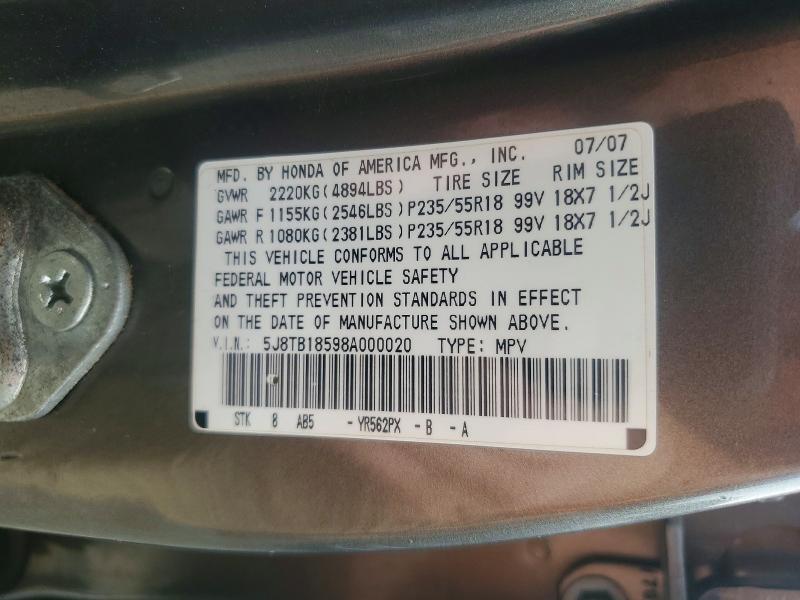 Продажа на аукционе авто 2008 Acura Rdx, vin: 5J8TB18598A000020, номер лота: 51378786